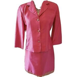2 PC JK Collection Womens Pink Midi Skirt And Button Up Shirt Jacket Set Size 16